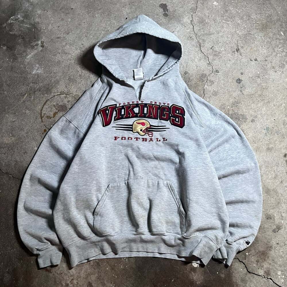 Vintage Badger Sport Forest Grove Vikings Football Gray Hoodie Sweatshirt 2XL